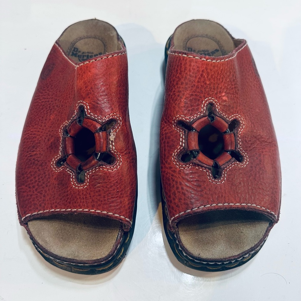Dr. Martens Vintage RARE Red Leather O-ring Cut out Slide Sandals